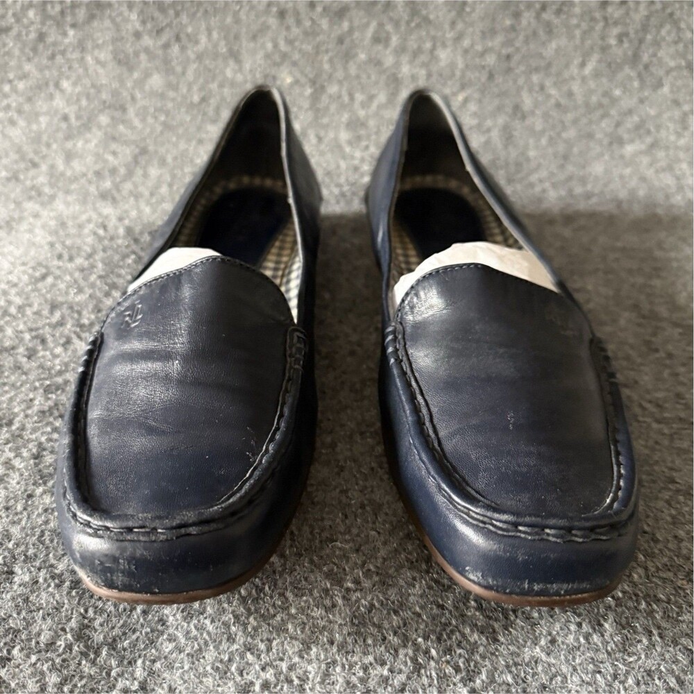 Lauren Women's Navy Leather Slip-On Loafer Flat Square Toe Shoe Size 10